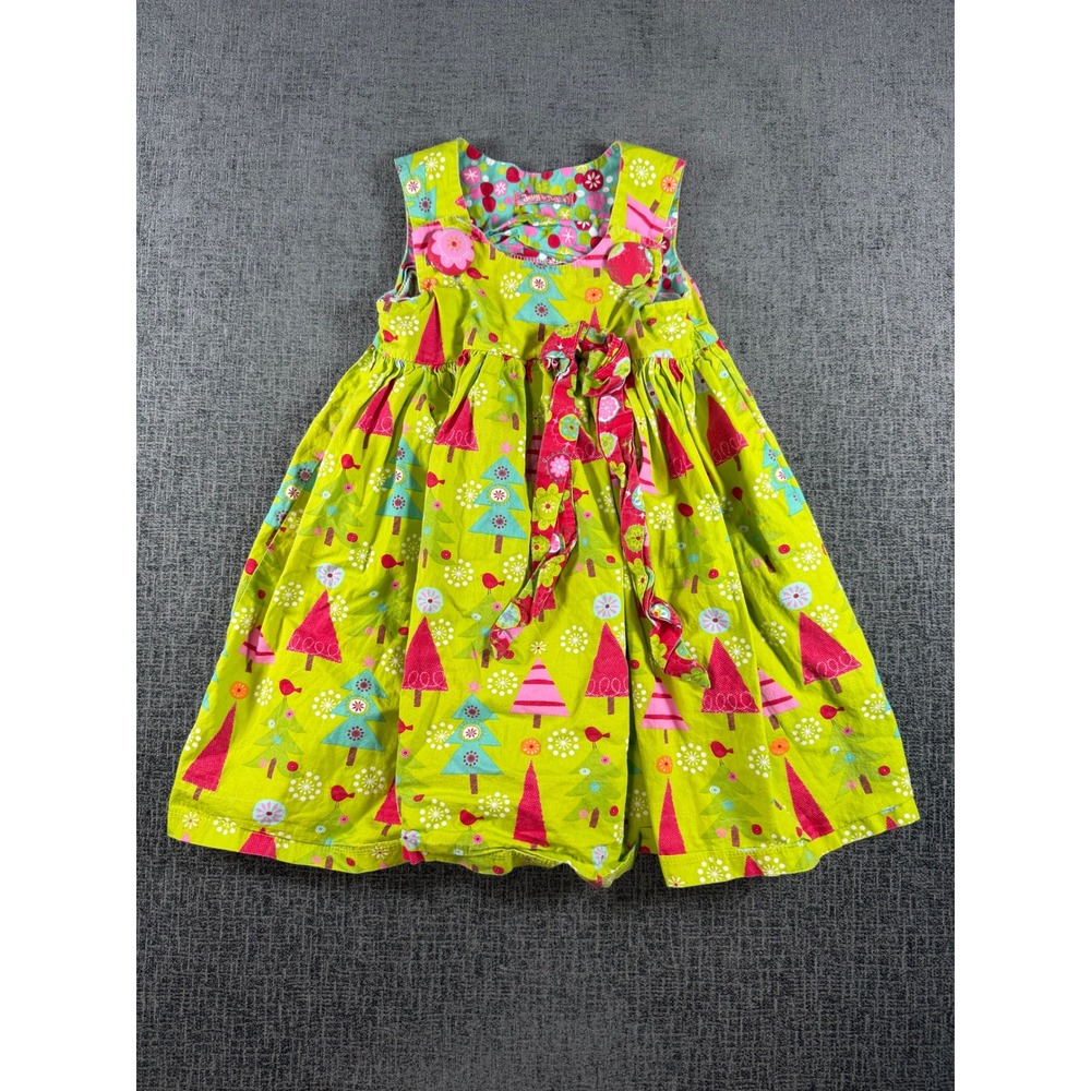 Jelly the Pug Oh Christmas Tree Puffy Dress Girls 6 Lime Green Holiday Cotton